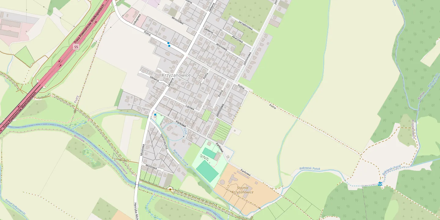 Plan okolicy ulicy Jaśminowej w Krzyżanowicach